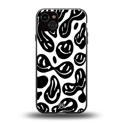 acid smiles bw back phone cover | glass case for iphone 15 plus