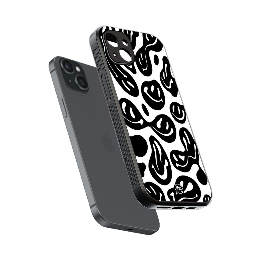 acid smiles bw back phone cover | glass case for iphone 15 plus