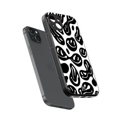 acid smiles bw back phone cover | glass case for iphone 15 plus
