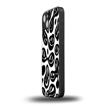 acid smiles bw back phone cover | glass case for iphone 15 plus