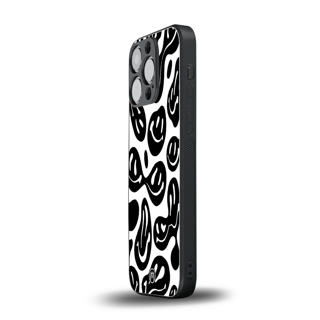 acid smiles bw back phone cover | glass case for iphone 15 pro