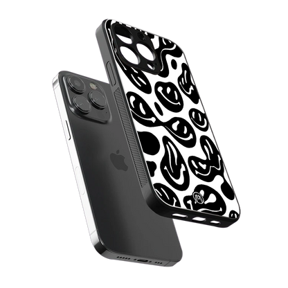 acid smiles bw back phone cover | glass case for iphone 15 pro