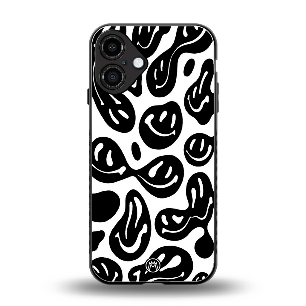 acid smiles bw back phone cover | glass case for iphone 16 plus
