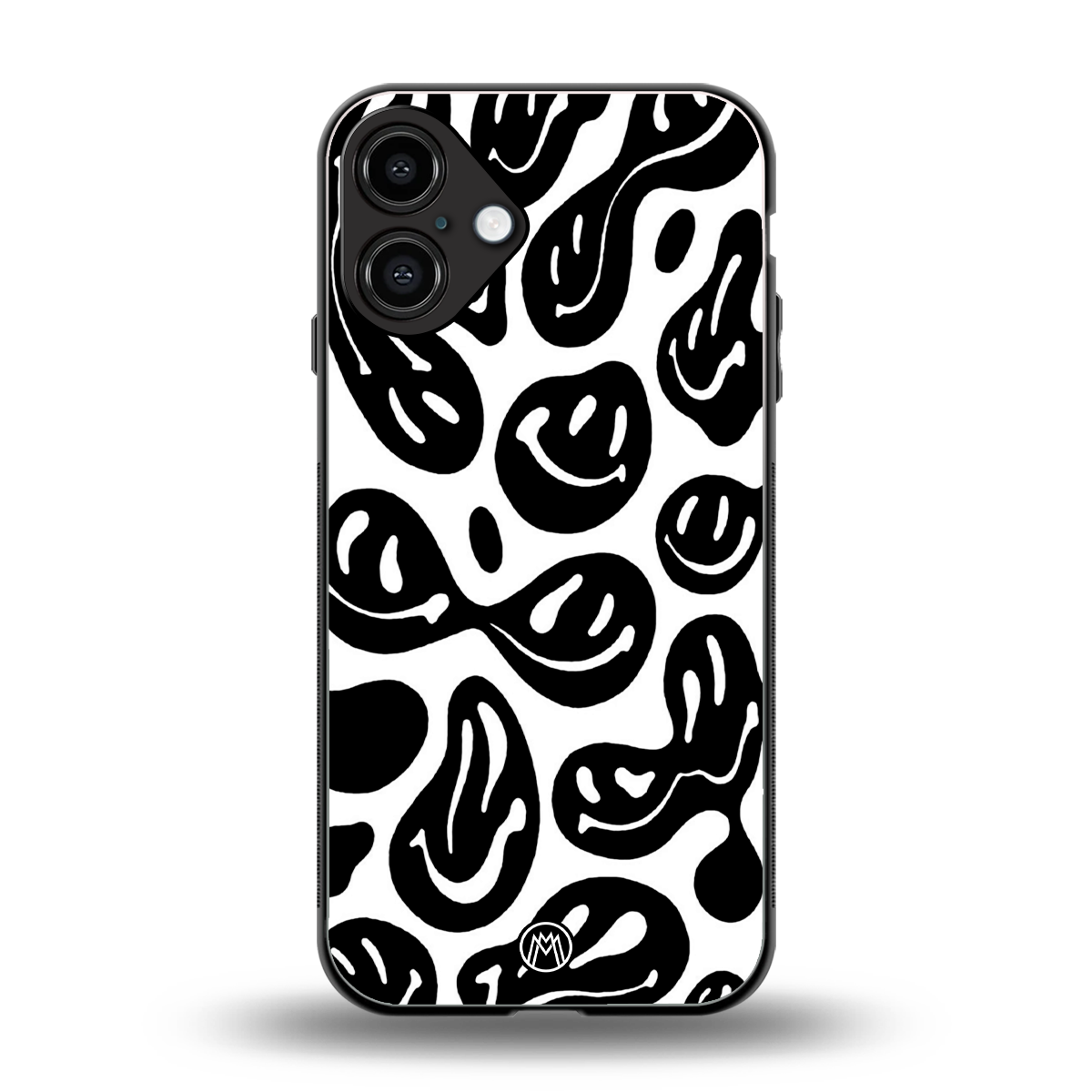 acid smiles bw back phone cover | glass case for iphone 16 plus
