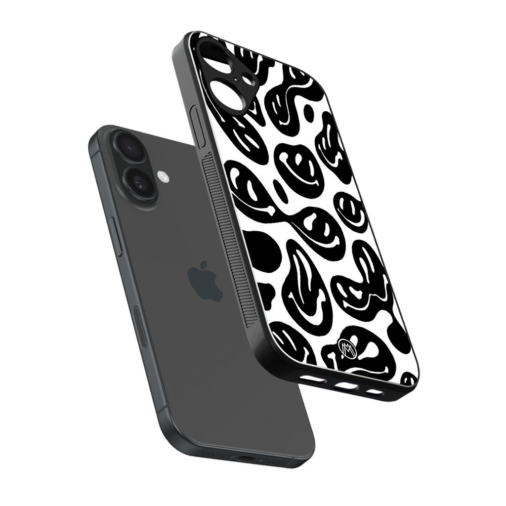 acid smiles bw back phone cover | glass case for iphone 16 plus