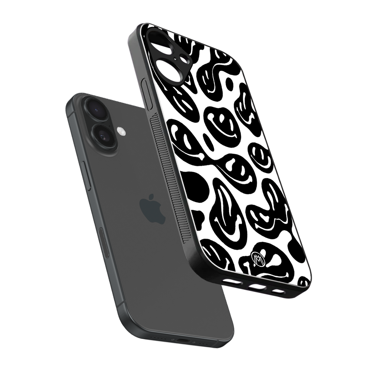 acid smiles bw back phone cover | glass case for iphone 16 plus