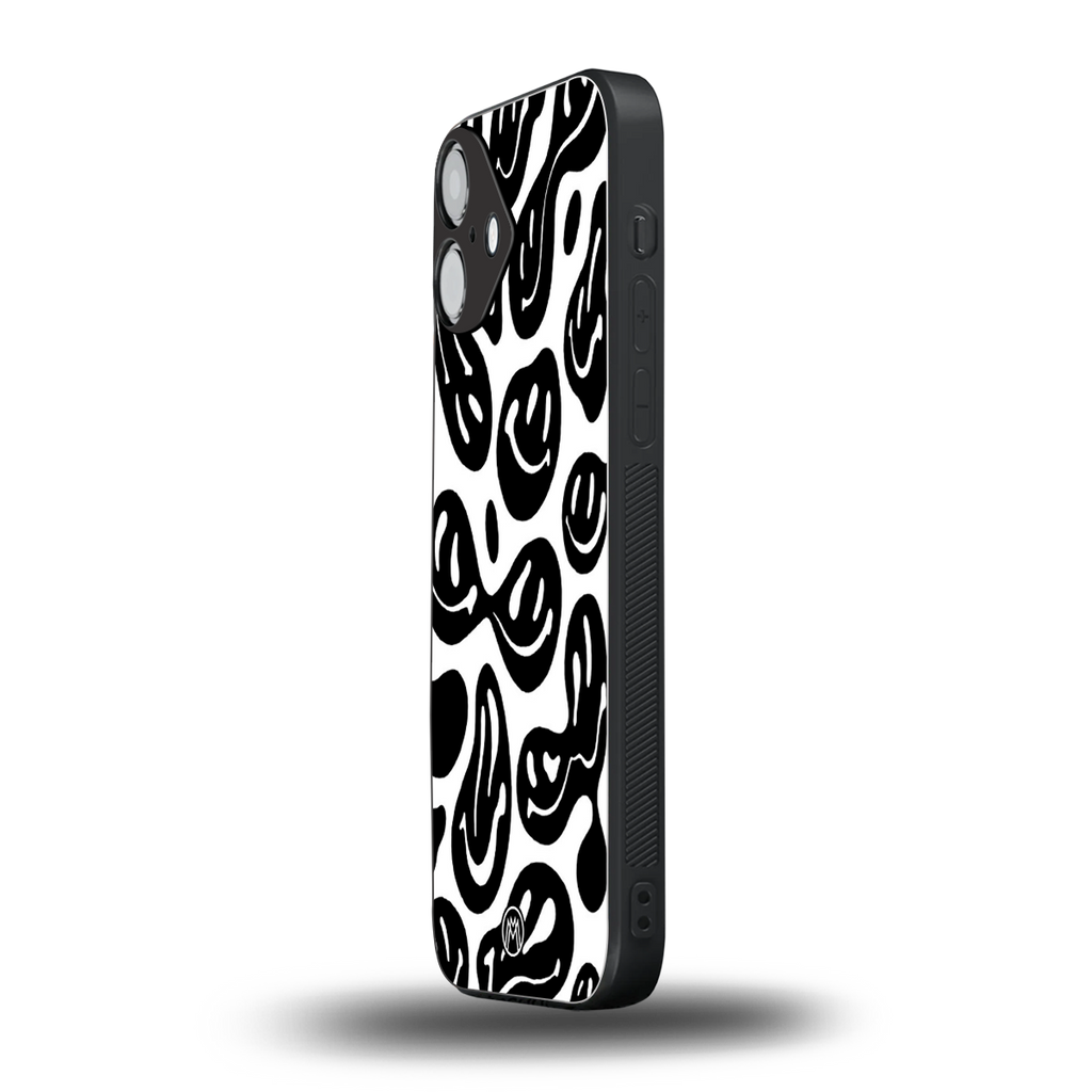 acid smiles bw back phone cover | glass case for iphone 16 plus