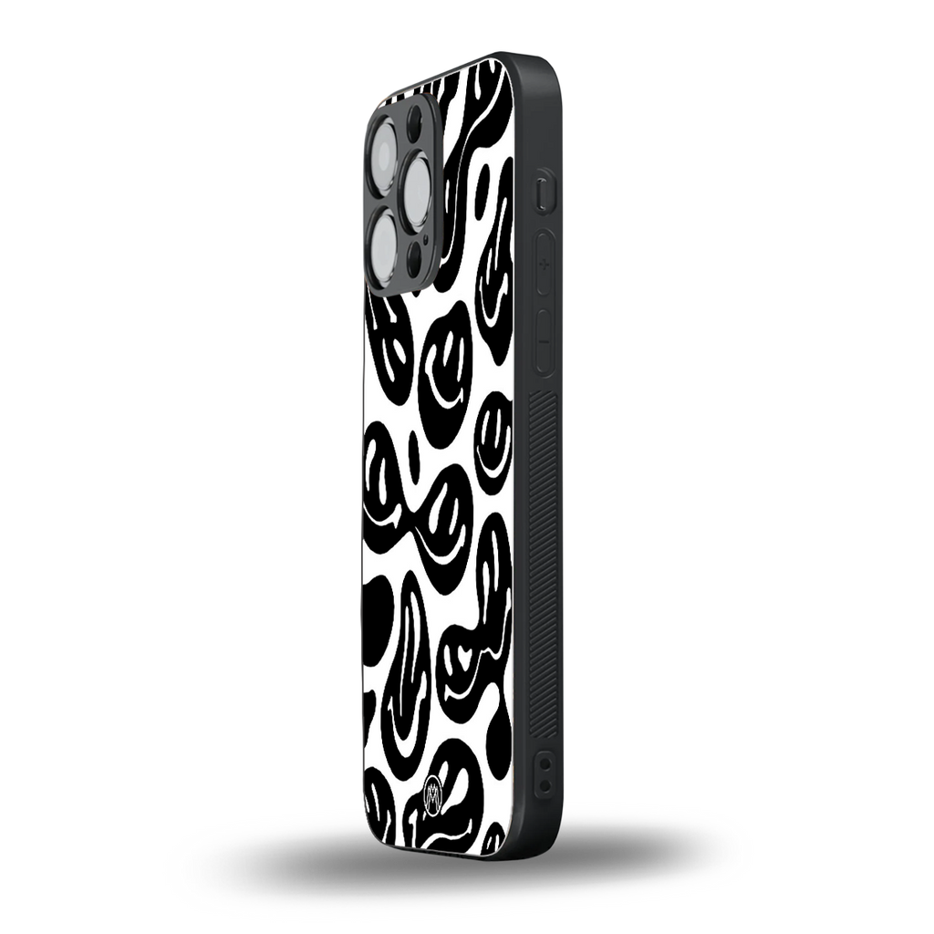 acid smiles bw back phone cover | glass case for iphone 16 pro max
