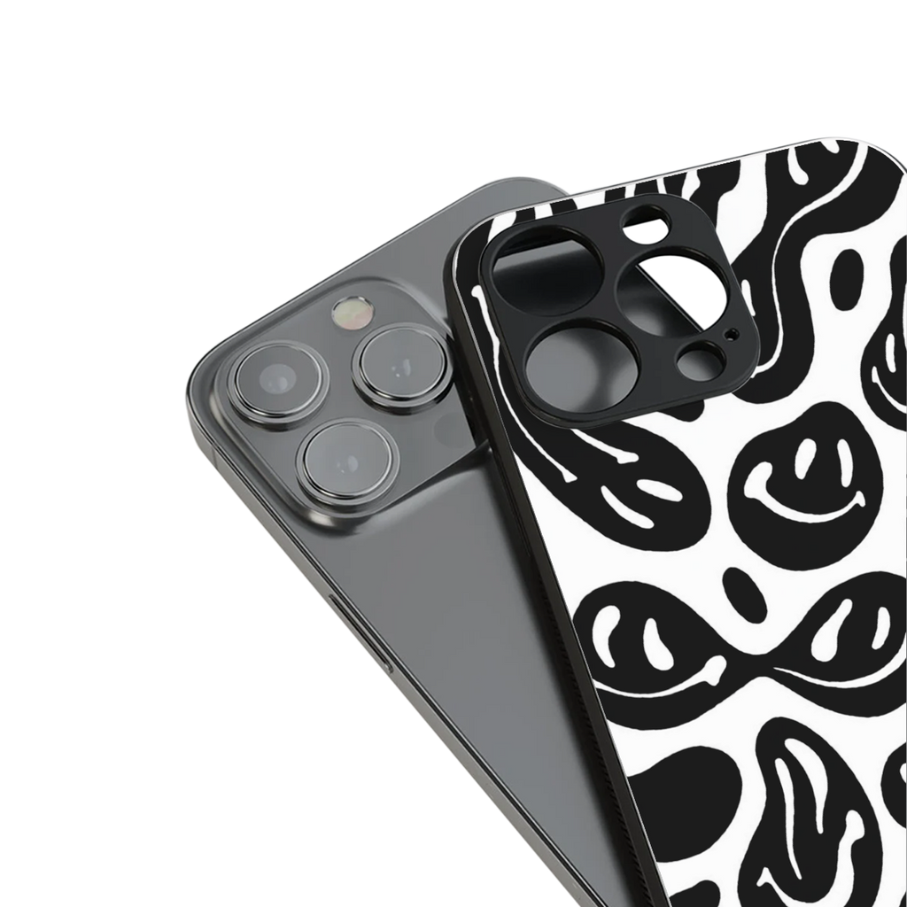 acid smiles bw back phone cover | glass case for iphone 14 plus