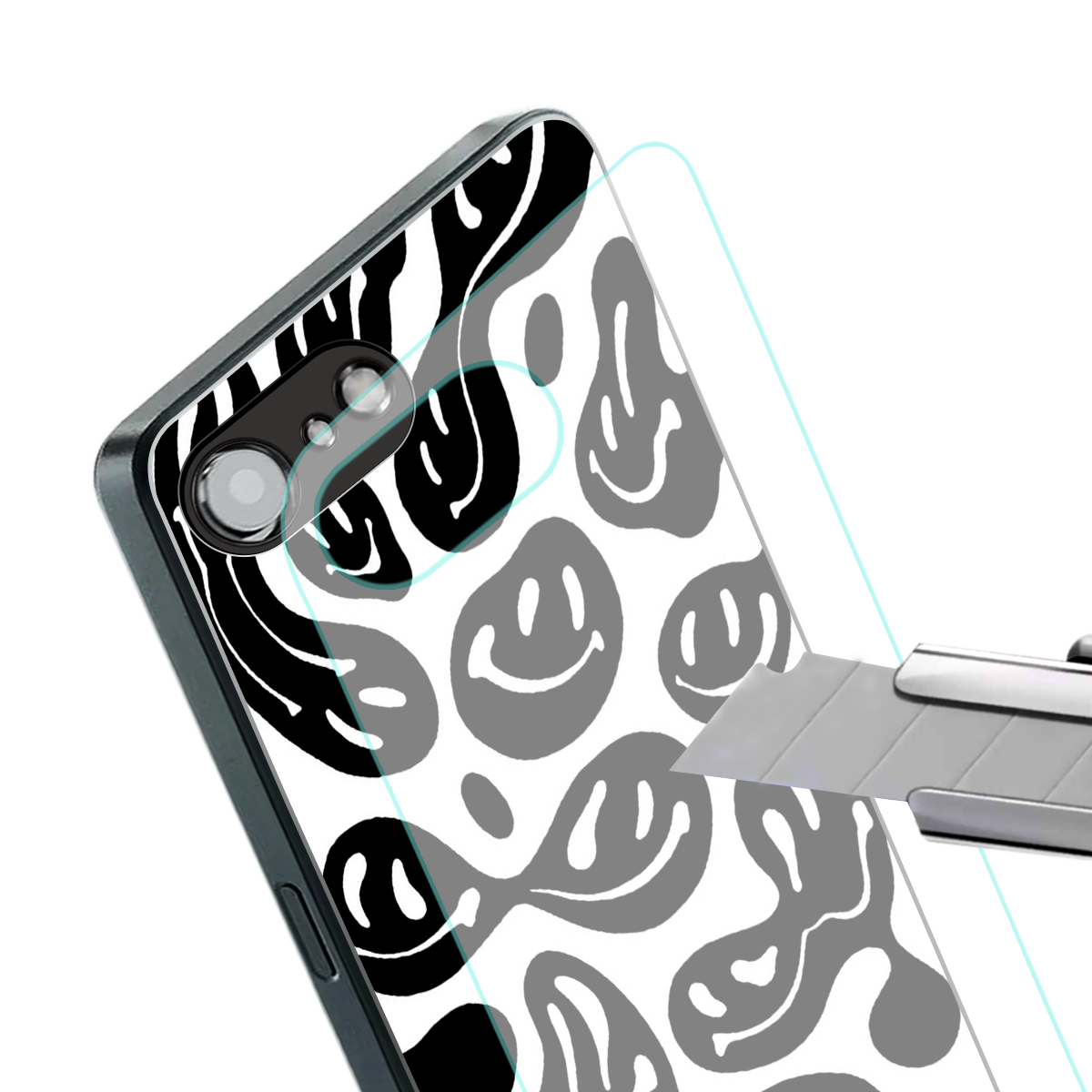 acid smiles bw back phone cover | glass case for iphone 16e