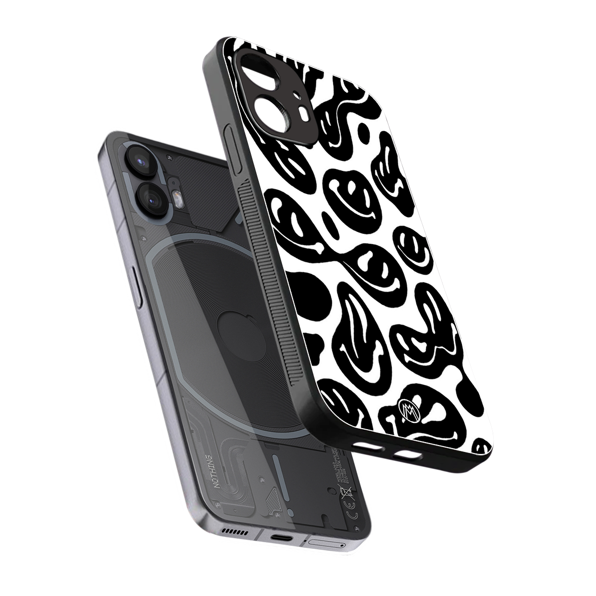 acid smiles bw back phone cover | glass case for nothing phone 2