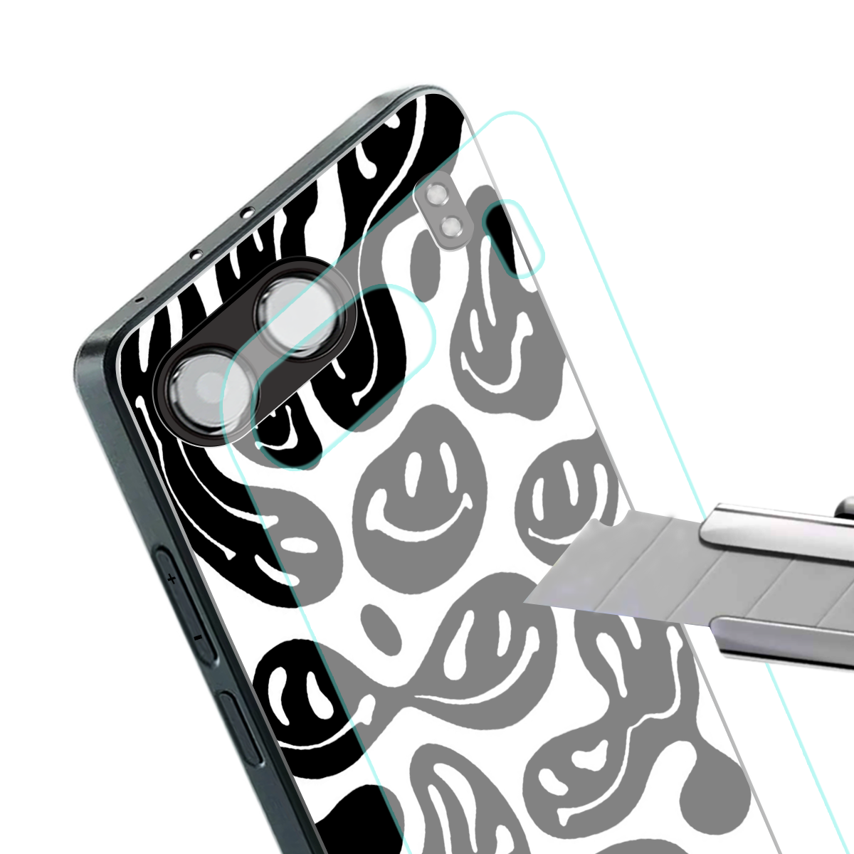acid smiles bw back phone cover | glass case for oneplus nord 4