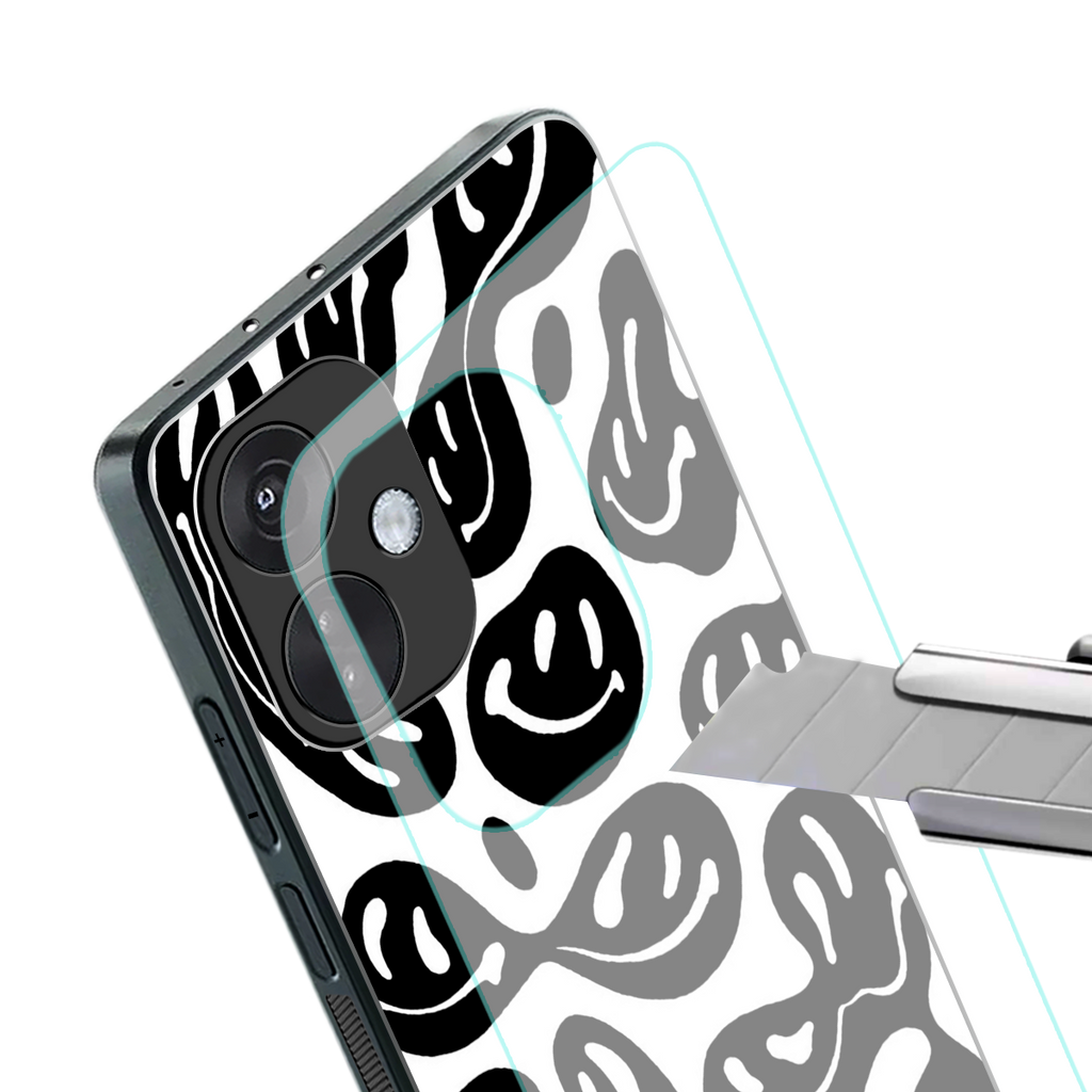 acid smiles bw back phone cover | glass case for oneplus nord ce 3