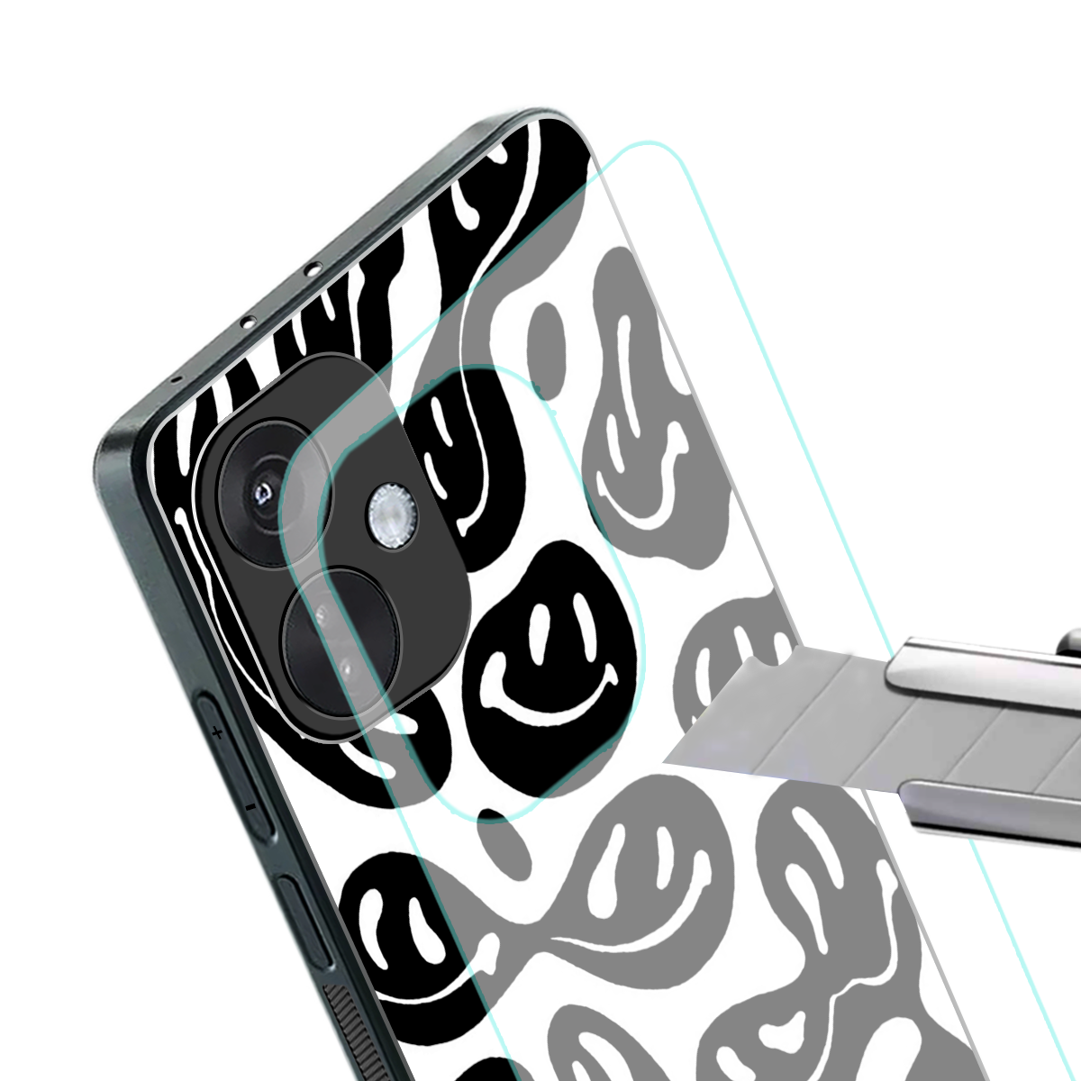 acid smiles bw back phone cover | glass case for oneplus nord ce 3