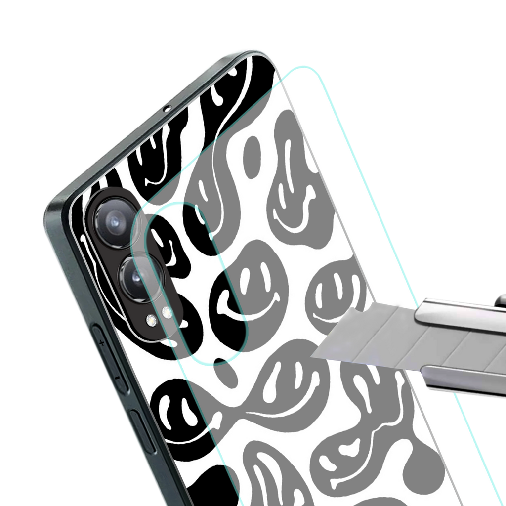 acid smiles bw back phone cover | glass case for oneplus nord ce 4 lite