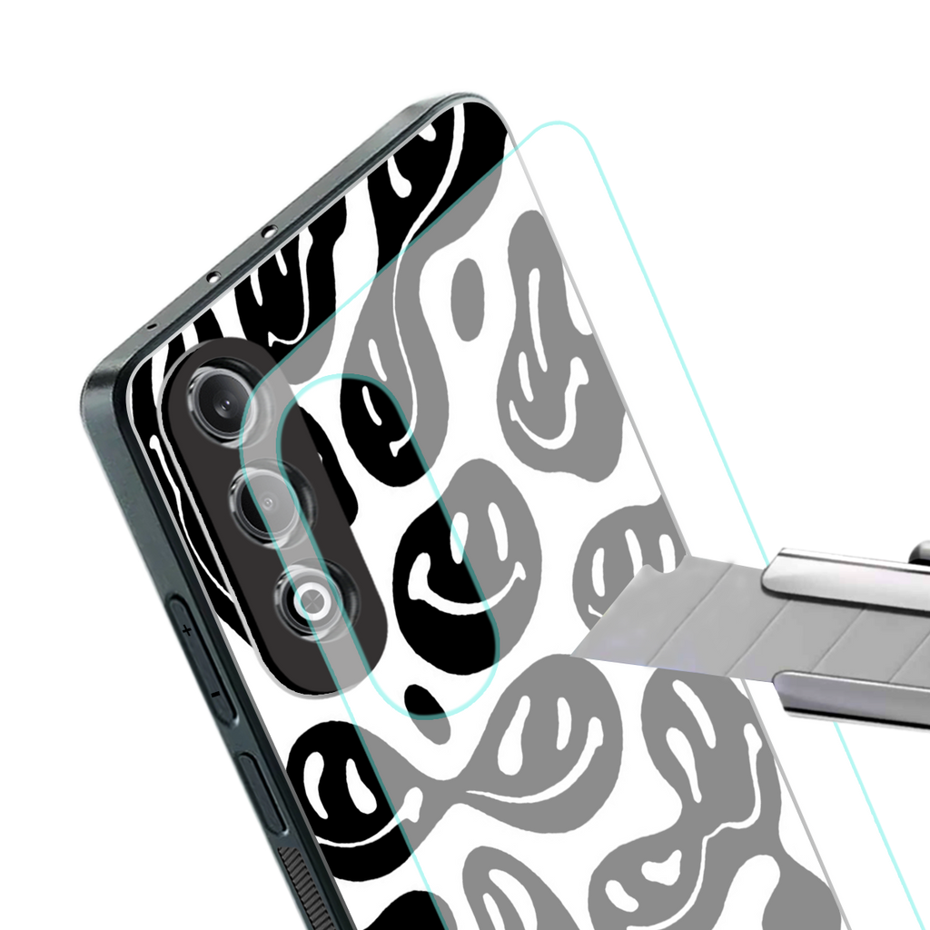acid smiles bw back phone cover | glass case for oneplus nord ce 4