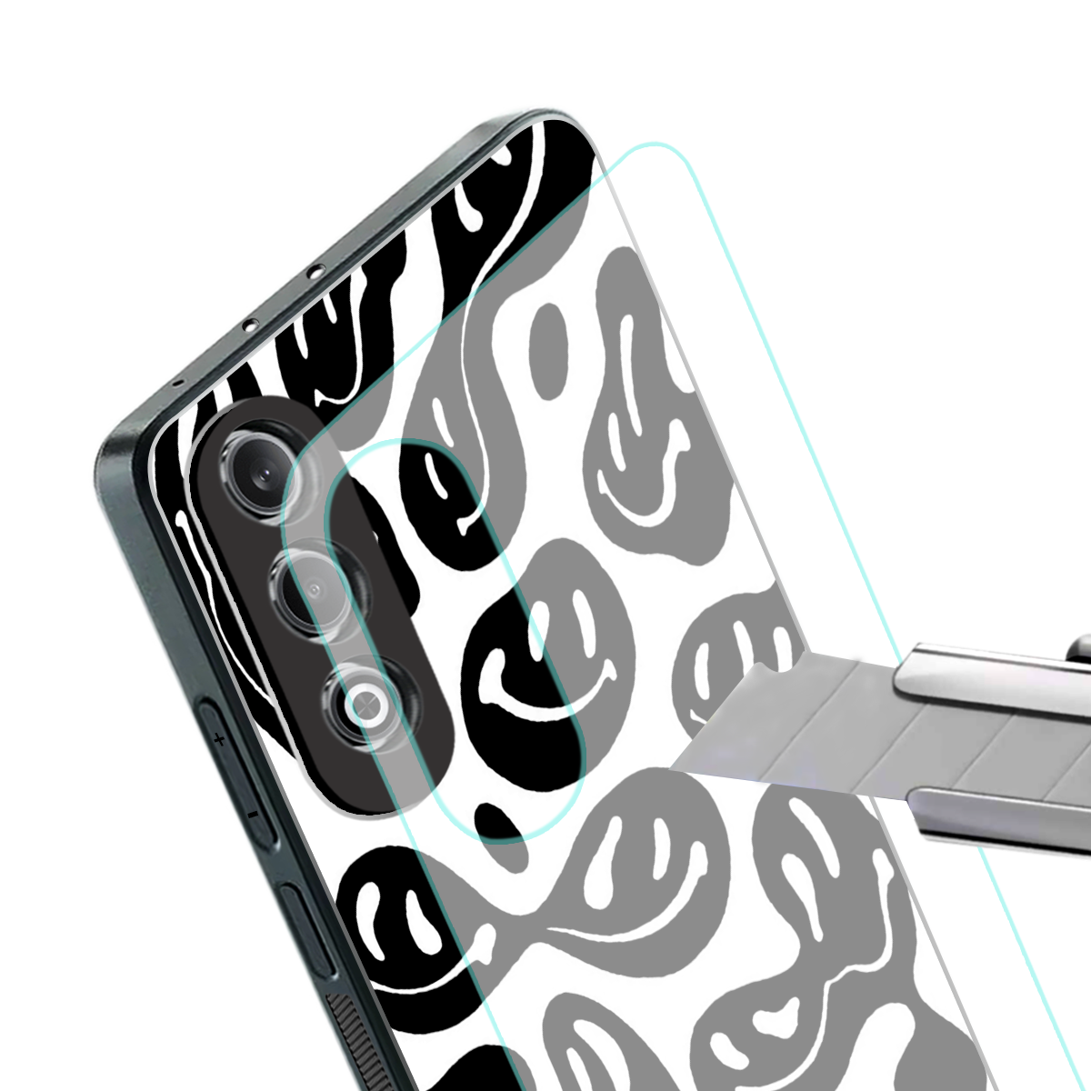 acid smiles bw back phone cover | glass case for oneplus nord ce 4