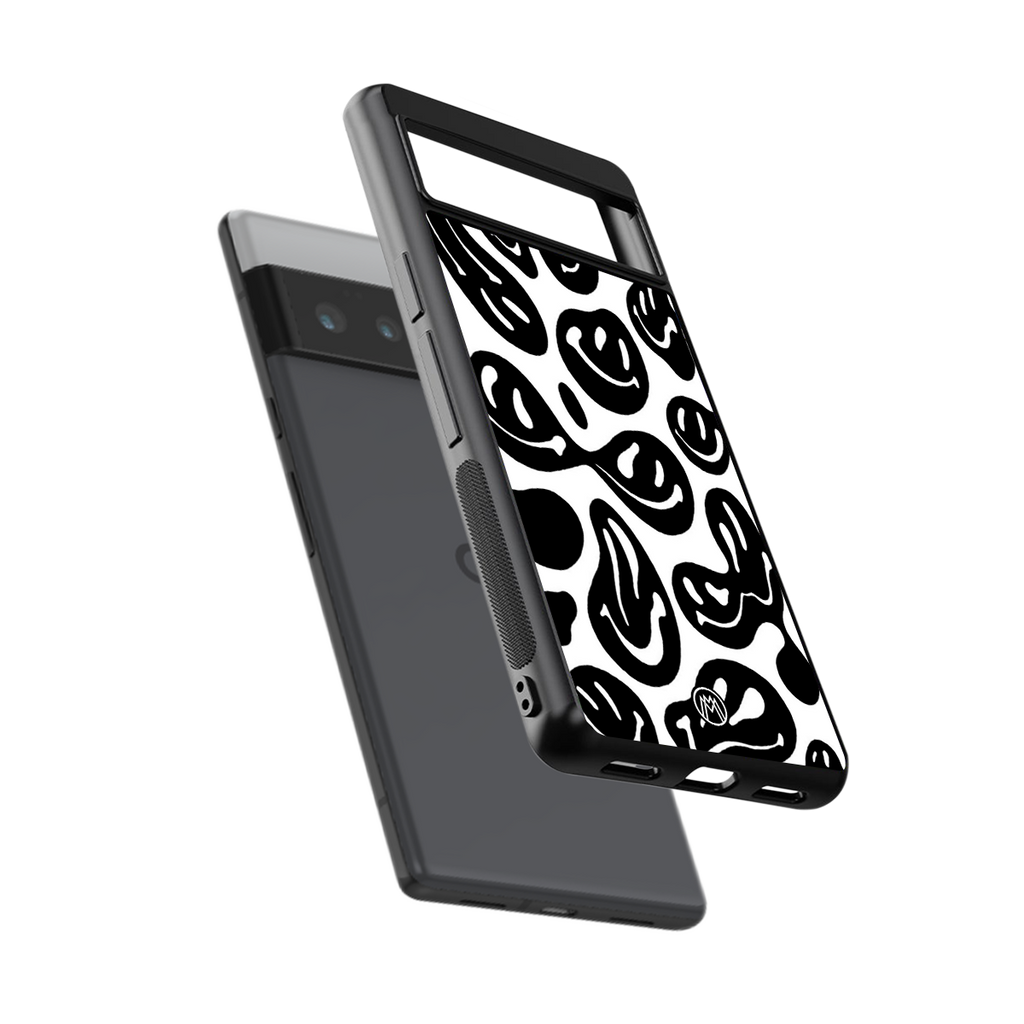 acid smiles bw back phone cover | glass case for google pixel 6 pro