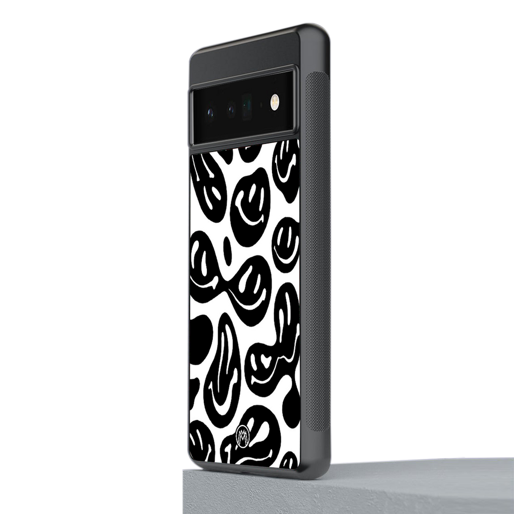 acid smiles bw back phone cover | glass case for google pixel 6 pro