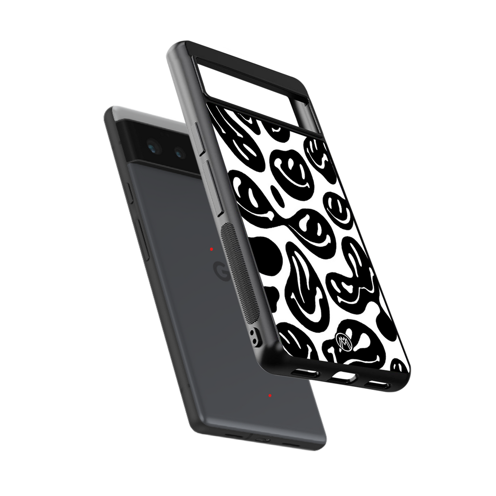 acid smiles bw back phone cover | glass case for google pixel 6