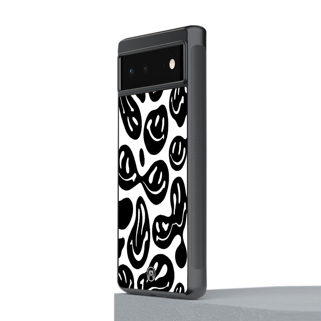 acid smiles bw back phone cover | glass case for google pixel 6