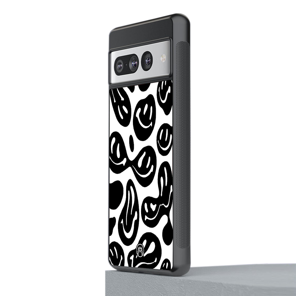 acid smiles bw back phone cover | glass case for google pixel 7 pro