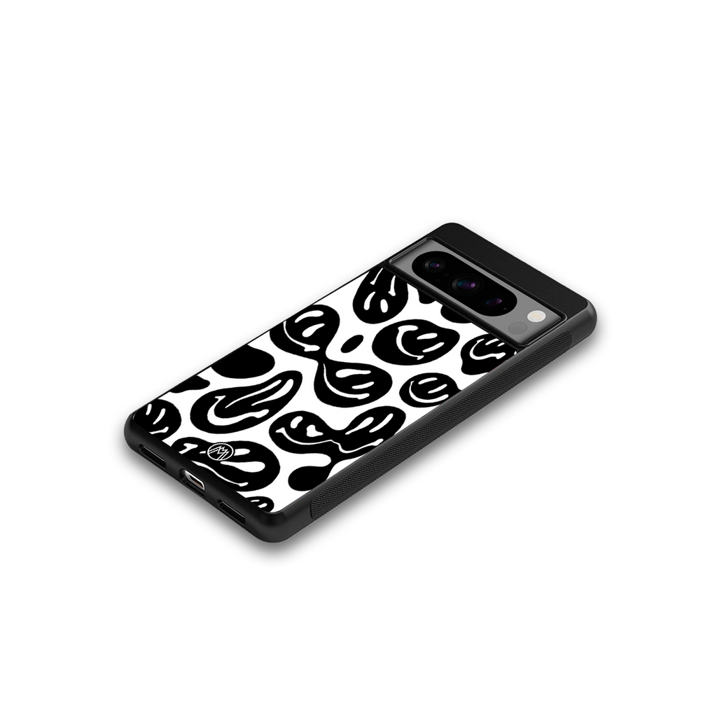 acid smiles bw back phone cover | glass case for google pixel 8 pro