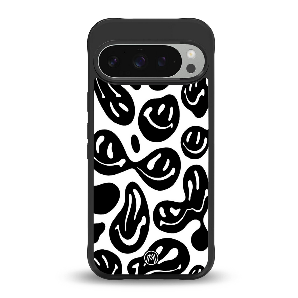 acid smiles bw back phone cover | glass case for google pixel 9 pro xl