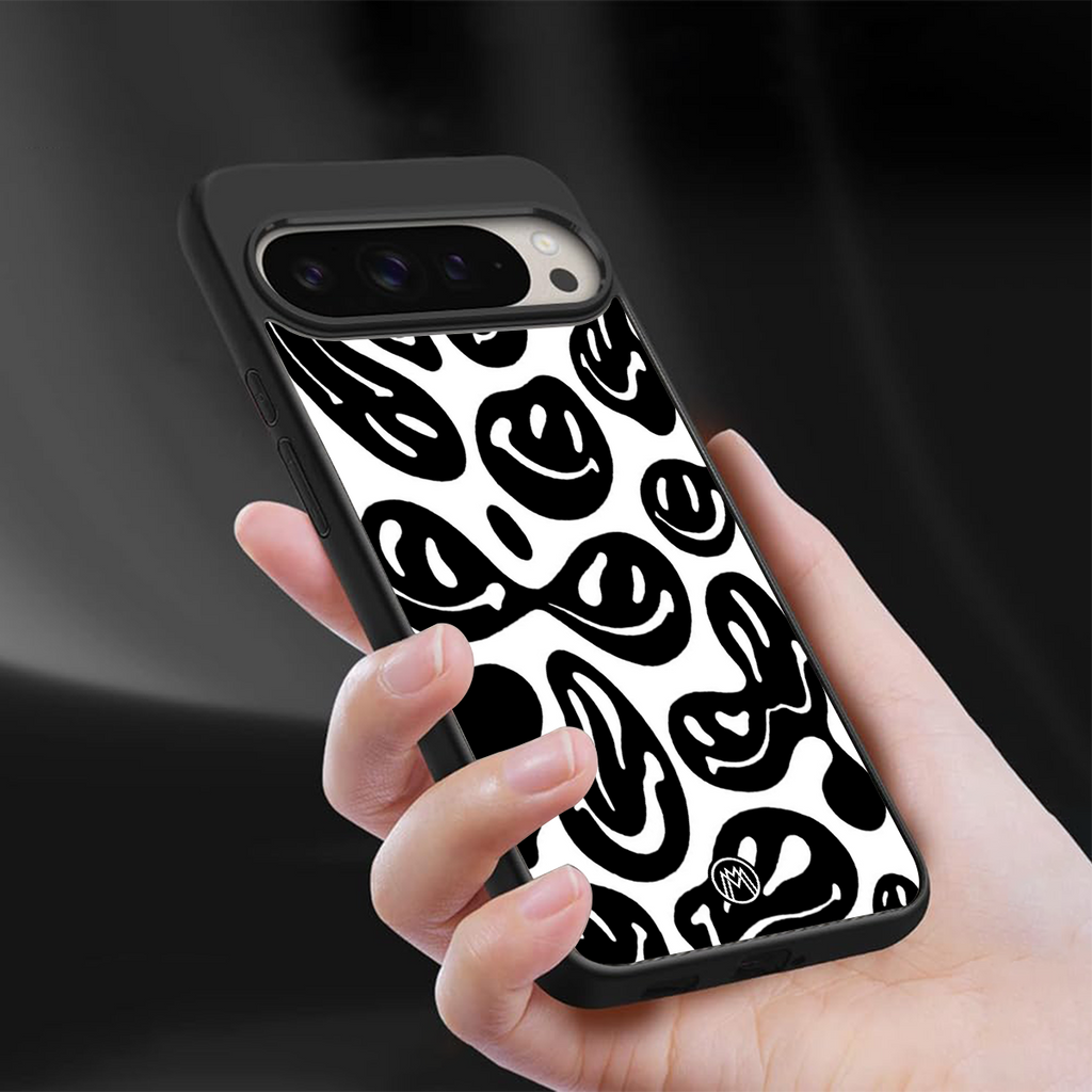 acid smiles bw back phone cover | glass case for google pixel 9 pro xl
