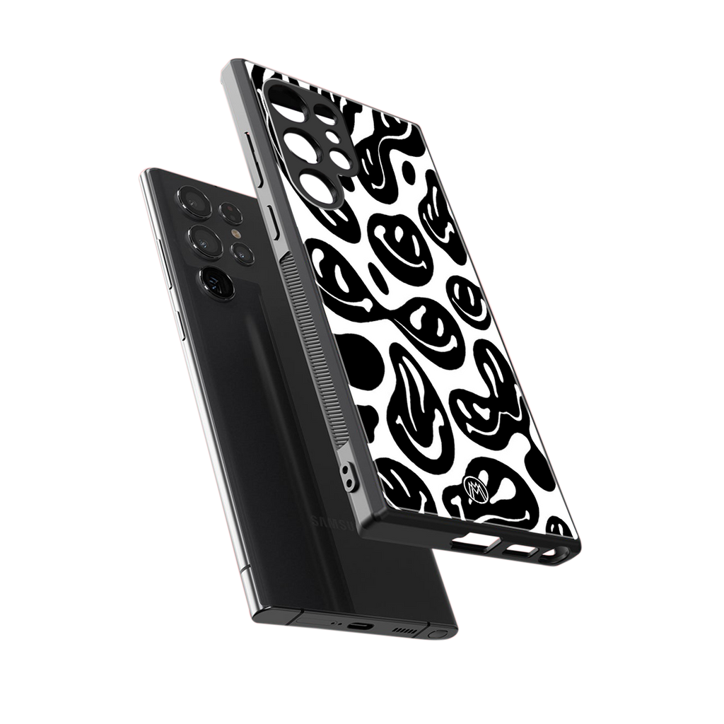 acid smiles bw back phone cover | glass case for samsung galaxy s23 ultra