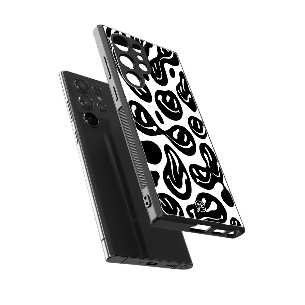 acid smiles bw back phone cover | glass case for samsung galaxy s23 ultra