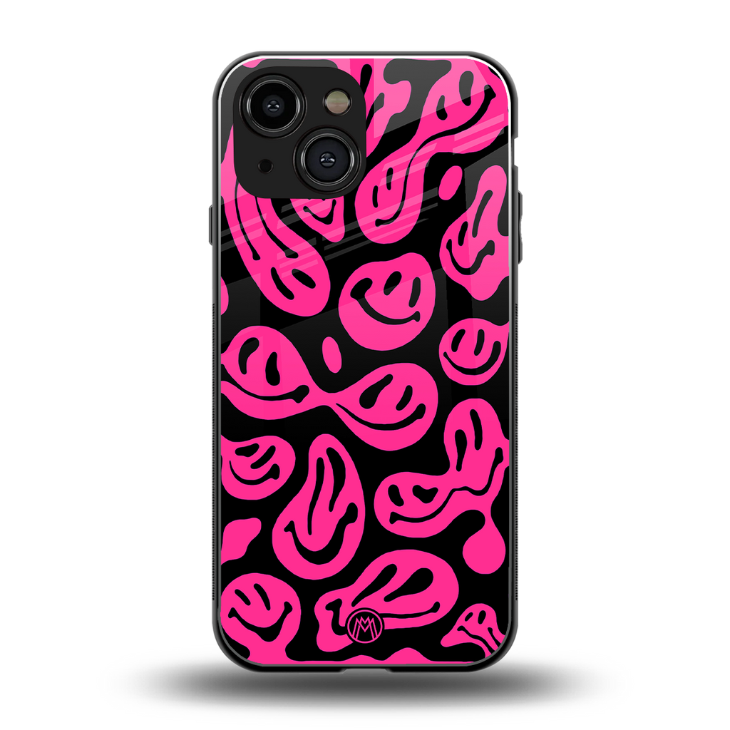 acid smiles black pink back phone cover | glass case for iphone 13 mini
