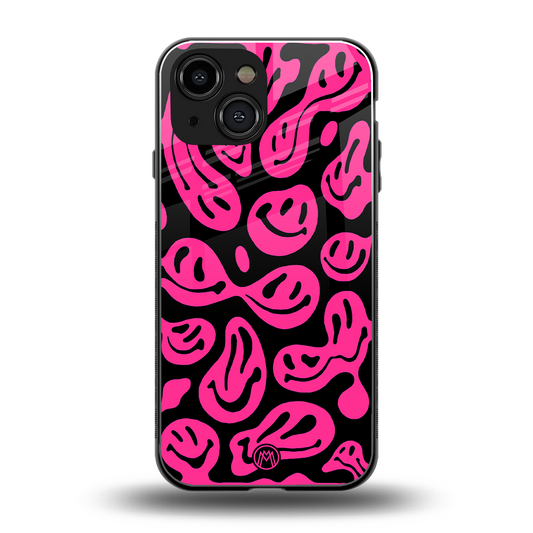 acid smiles black pink back phone cover | glass case for iphone 13 mini