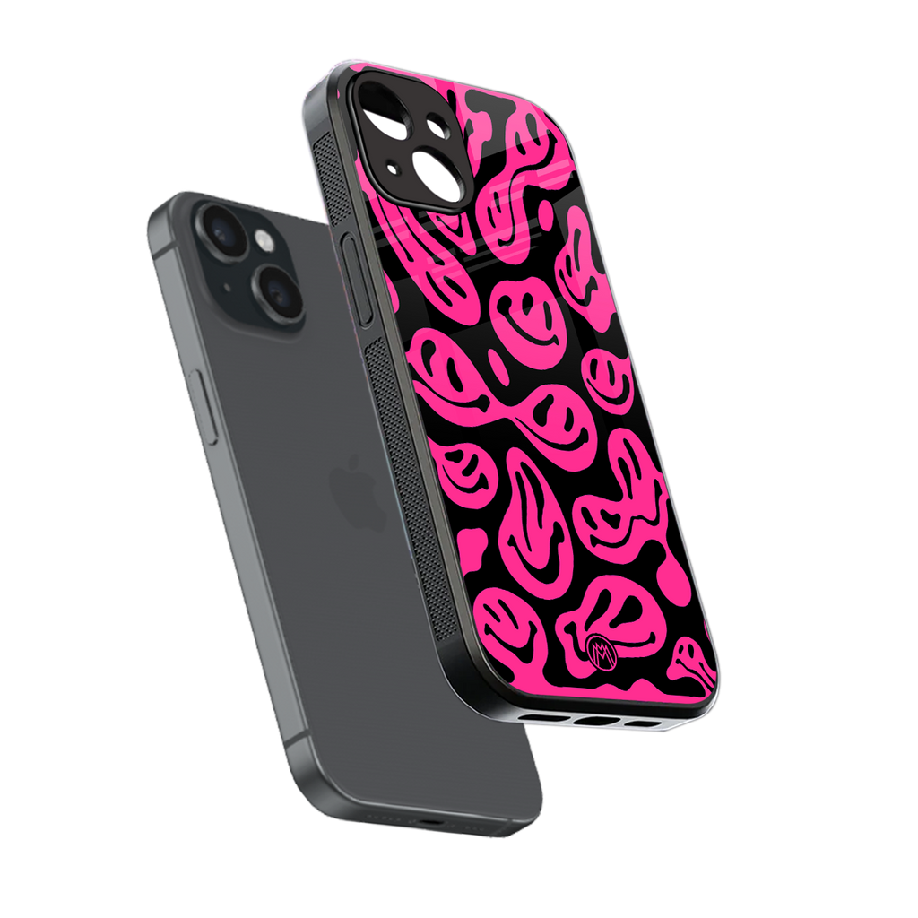 acid smiles black pink back phone cover | glass case for iphone 13 mini