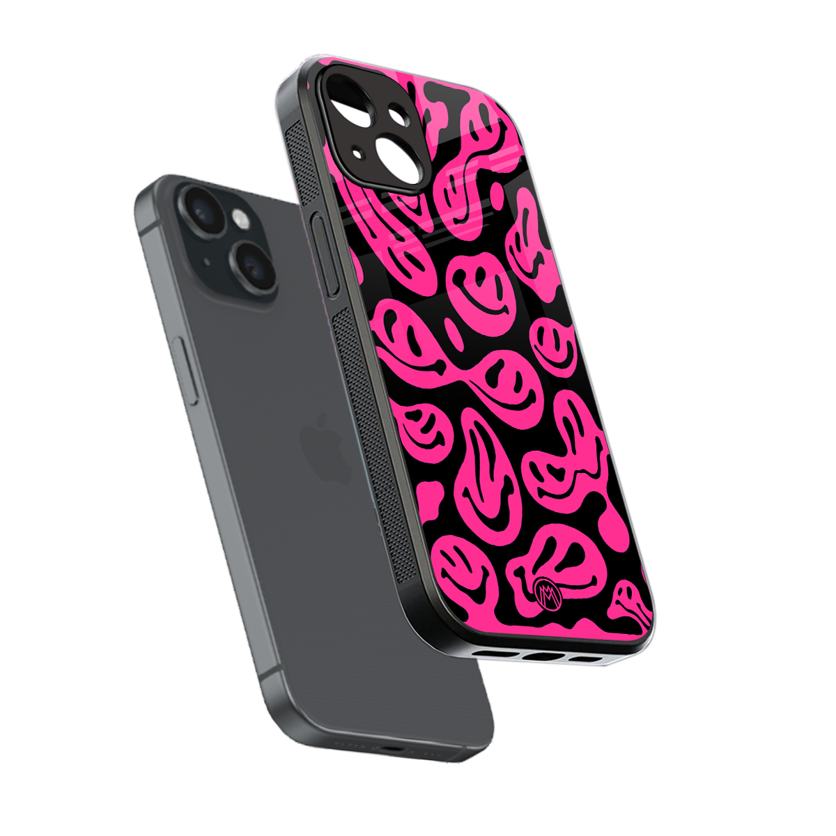 acid smiles black pink back phone cover | glass case for iphone 13 mini