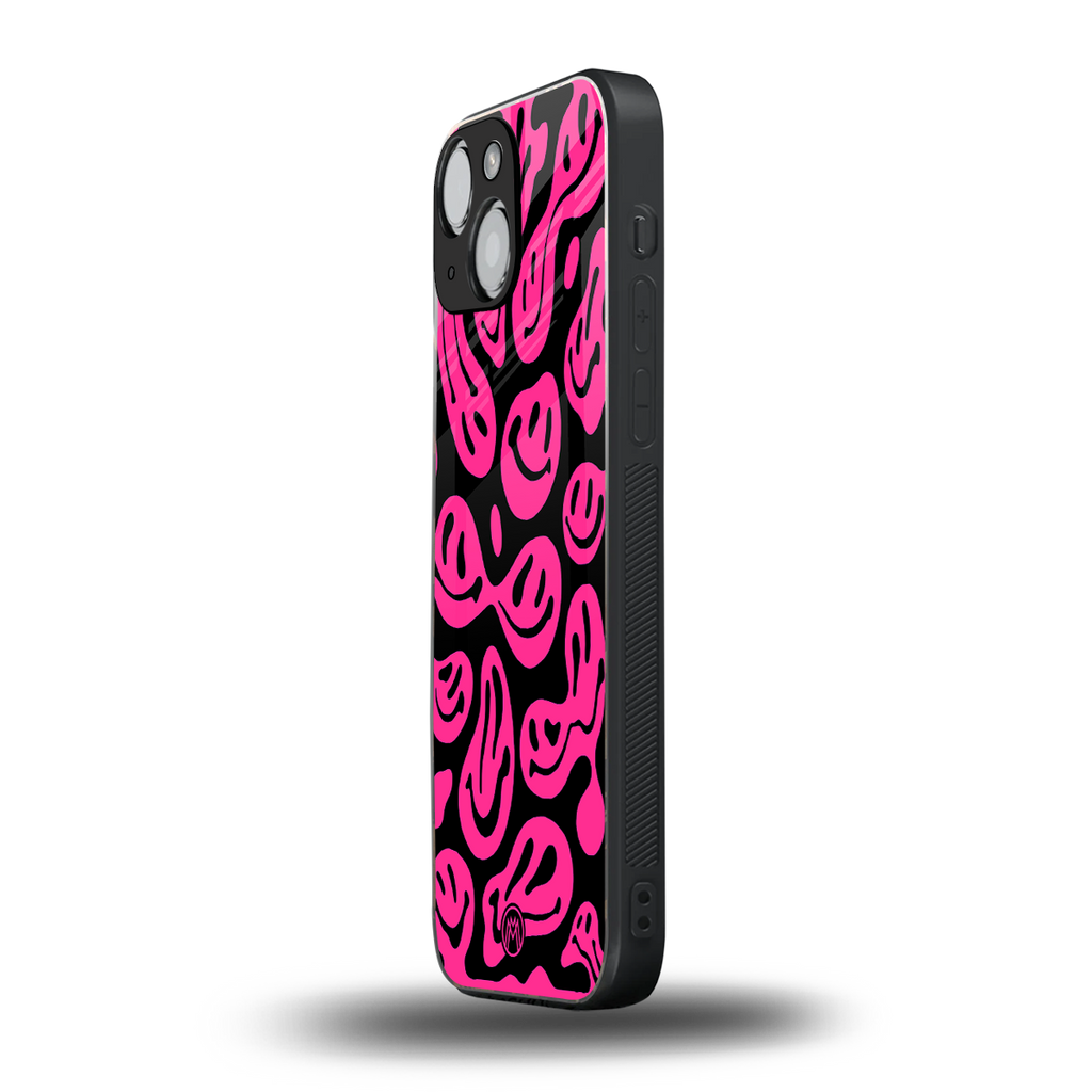 acid smiles black pink back phone cover | glass case for iphone 13 mini