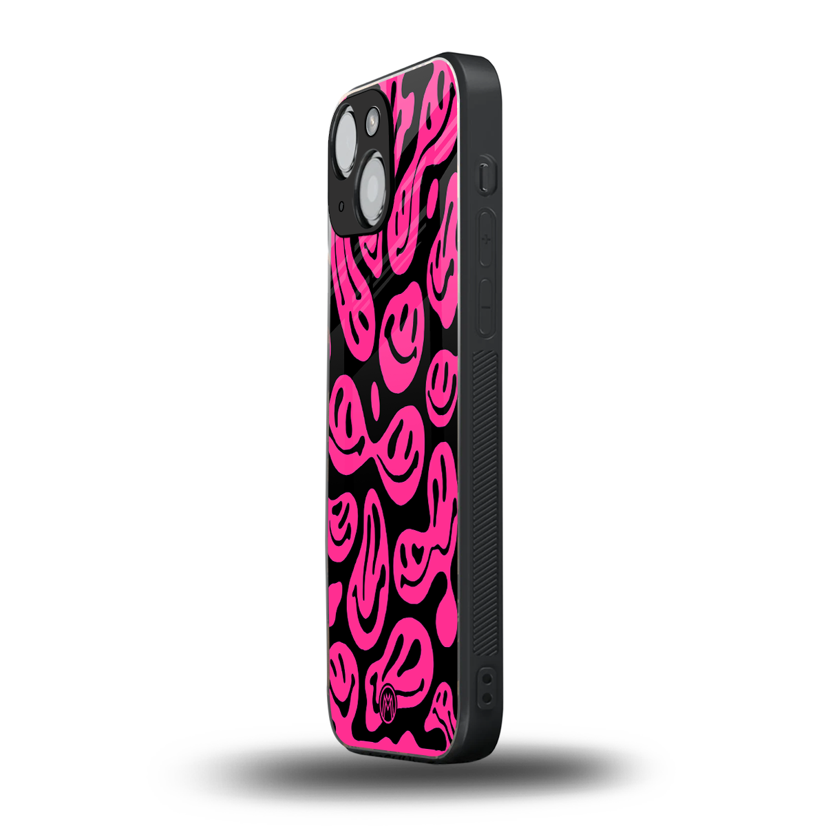acid smiles black pink back phone cover | glass case for iphone 13 mini