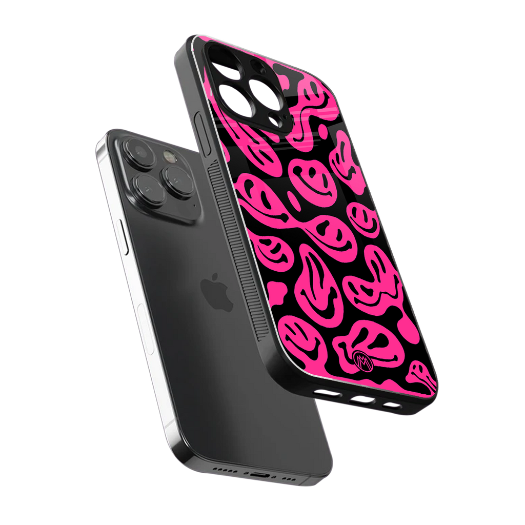 acid smiles black pink back phone cover | glass case for iphone 13 pro max