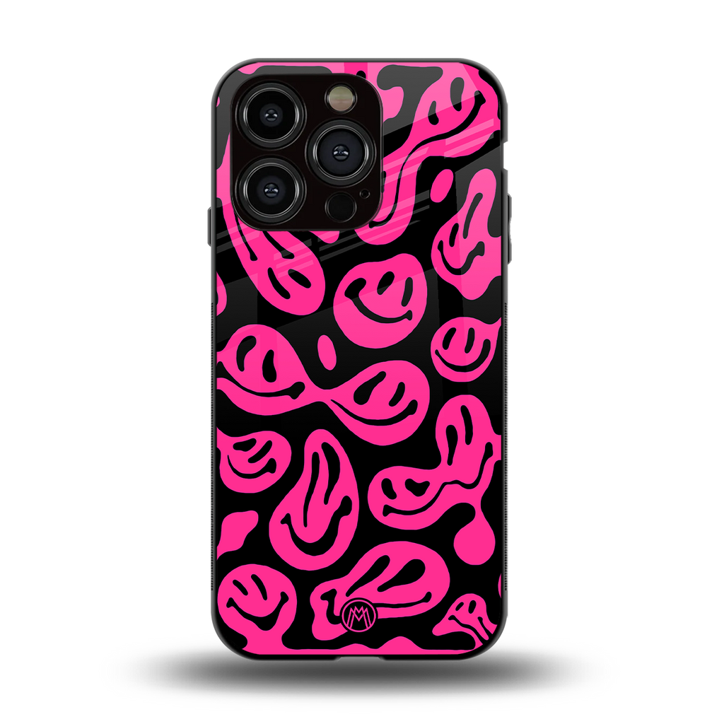 acid smiles black pink back phone cover | glass case for iphone 13 pro