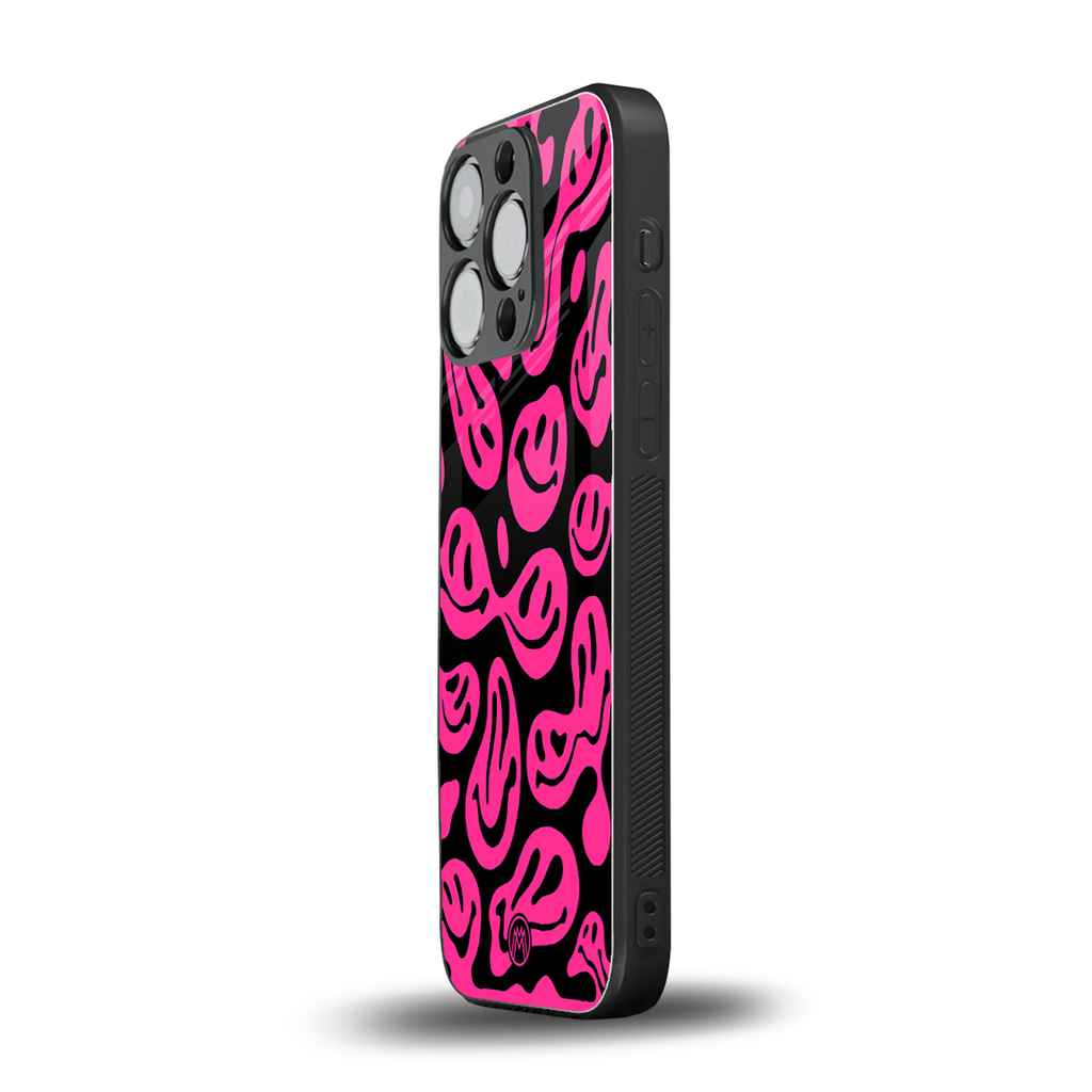 acid smiles black pink back phone cover | glass case for iphone 13 pro