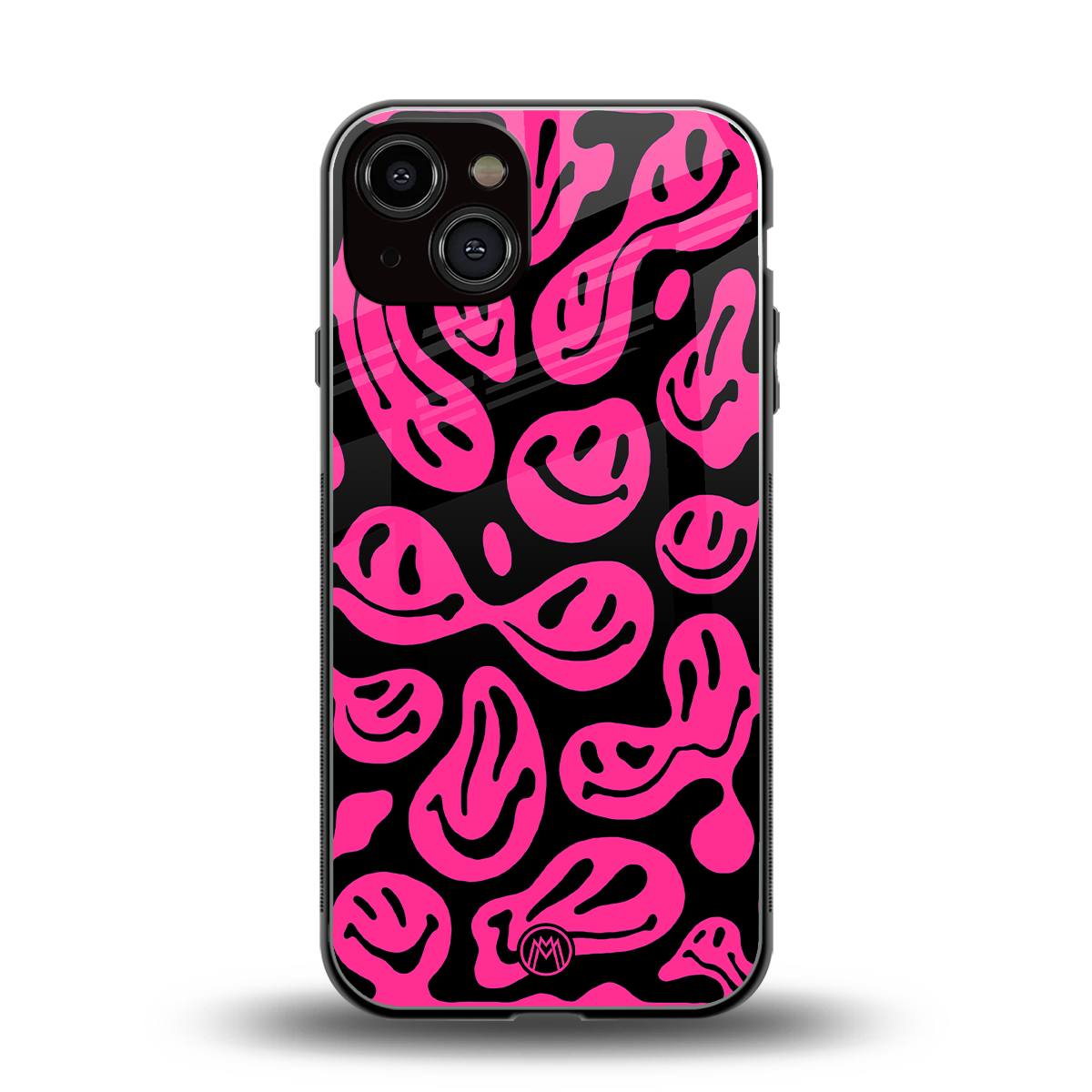 acid smiles black pink back phone cover | glass case for iphone 13