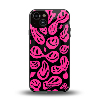 acid smiles black pink back phone cover | glass case for iphone 13