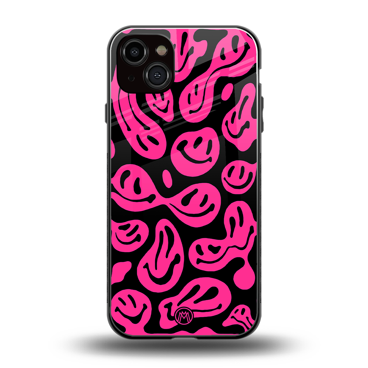 acid smiles black pink back phone cover | glass case for iphone 15 plus