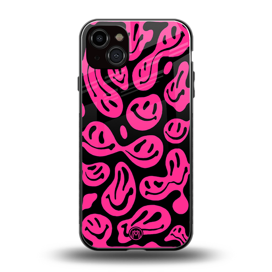 acid smiles black pink back phone cover | glass case for iphone 15 plus