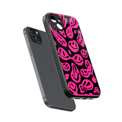 acid smiles black pink back phone cover | glass case for iphone 15 plus
