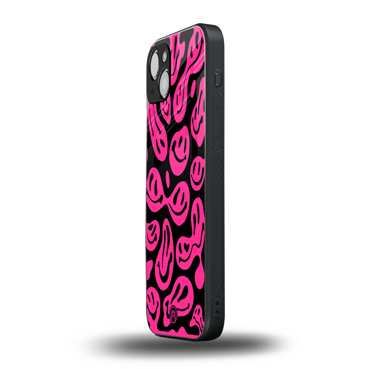 acid smiles black pink back phone cover | glass case for iphone 15 plus