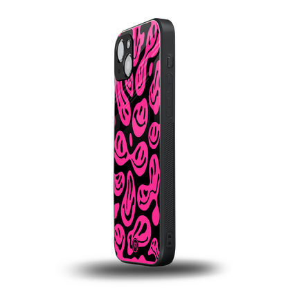 acid smiles black pink back phone cover | glass case for iphone 15 plus