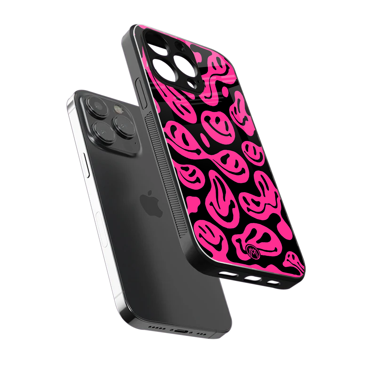 acid smiles black pink back phone cover | glass case for iphone 15 pro max