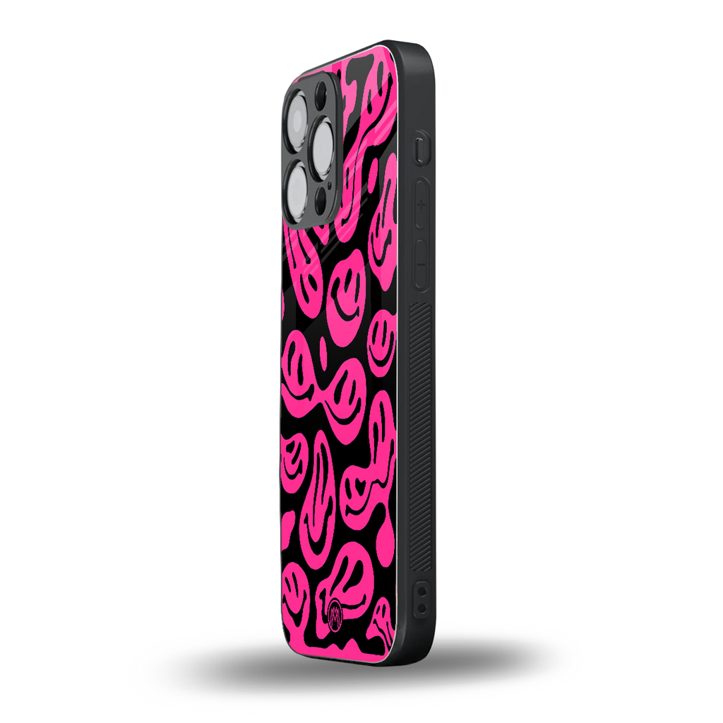 acid smiles black pink back phone cover | glass case for iphone 14 pro max
