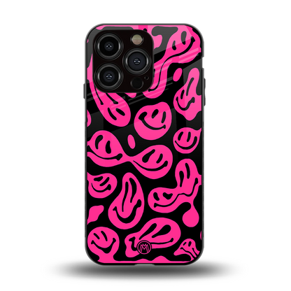 acid smiles black pink back phone cover | glass case for iphone 15 pro
